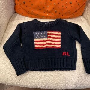 Ralph Lauren Boy’s Knit American Flag Cotton Sweater, Navy Blue, Size 2T